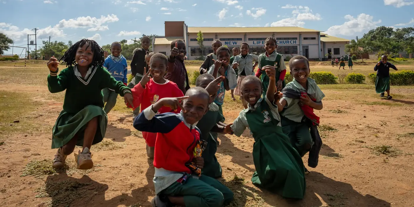 Children gathered outside a church in Africa